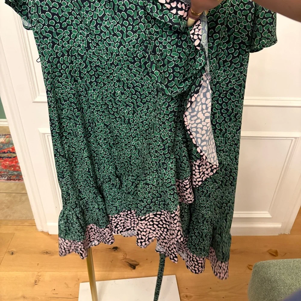 Eloquii Green and Pale Pink Ruffle Wrap Dress - Picture 3 of 5